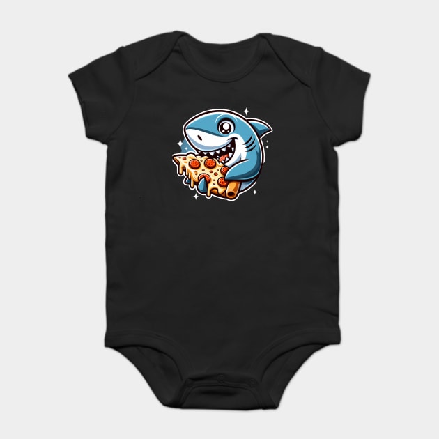 Funny Shark with Pizza, Pizza Lover Baby Bodysuit by logiamerch